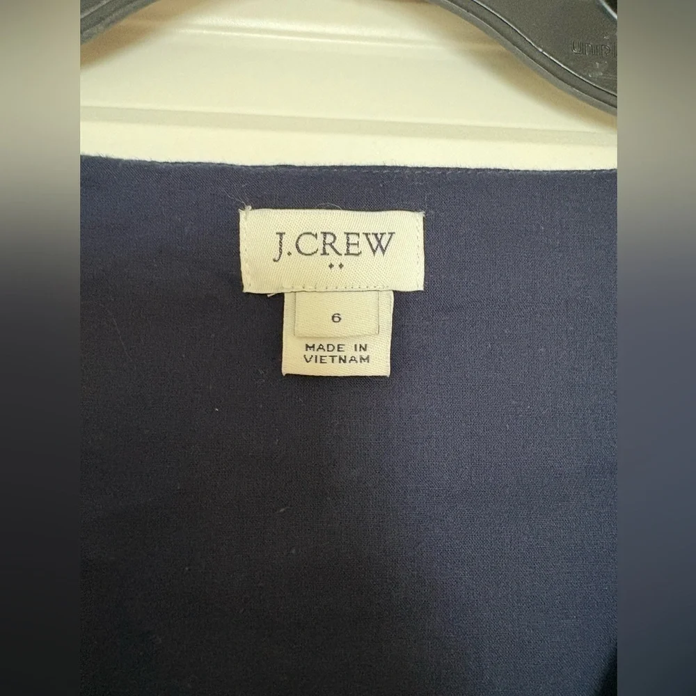 J Crew Navy and Yellow Daisy V Neck Dress Sleeveless Size 6 Cotton Linen Summer